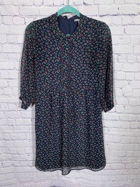 Uniqlo Womens Mini Length Floral Dress Peter Pan Collar Blue S Cottage Prairie